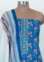 Blue Cotton Printed Suit Set with Cotton Dupatta
