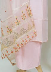 Pink Green Embroidered Muslin Shirt and Organza Dupatta with Shantoon lower
