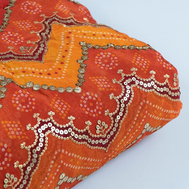 Orange Color Chinon Chiffon Embroidery