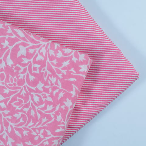 White & Pink Cotton Block Print  Mix Match Set