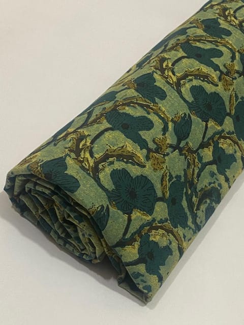 Green base cotton print with flowers