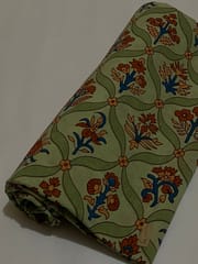 Green base fabric with flowers
