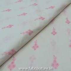 Off-white Cotton with Pink Booti Embroidery(2.40Mtr Piece)