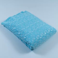 Sky Blue Color Gerogette Chikan Embroidery With Sequence