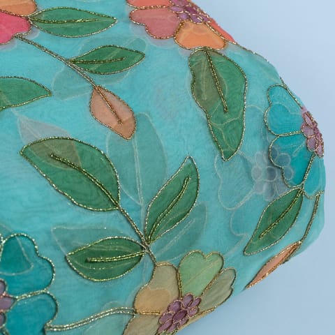 Sea Green Color Organza Print With Embroidery(1.5Mtr Piece)