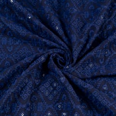 Navy Blue Color Georgette Chikan Embroidery