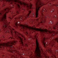 Maroon Color Rayon Chikan Embroidery