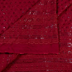 Maroon Color Rayon Chikan Embroidery