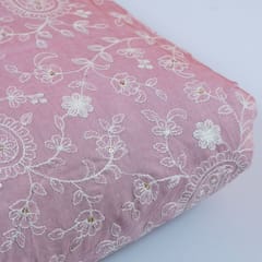 Peachish Pink Color Muslin Thread Embroidery