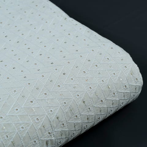 Off White Dyeable Chikan With Sequin Embroidery