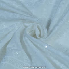 White Dyeable Cotton Chikan Embroidery (1.80 mtr Piece)