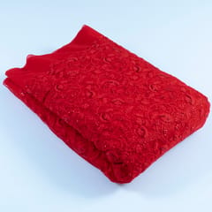 Red Color Net Embroidered Fabric