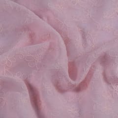 Pink Color Georgette Embroidered Fabric