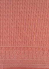 Dark Peach Color Georgette Chikan Embroidery With Sequins