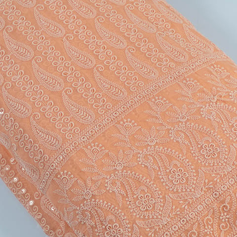 Peach Color Georgette Chikan Embroidery With Sequins