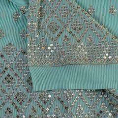 Sea Green Color Georgette Pleat Embroidery