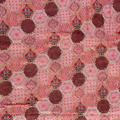 Pink Color Chinon Chiffon Digital Print With Embroidery