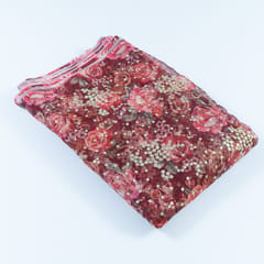 Red Color Printed Organza with Embroidery