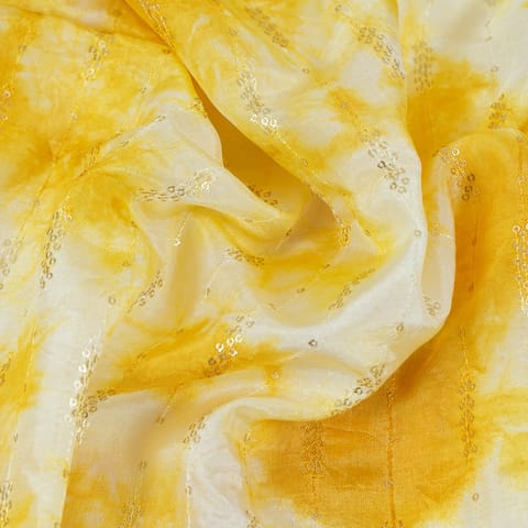Yellow Color Tie and Dye Upada Secquin Embroidery
