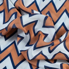 Rust and Blue Color Georgette Satin ZigZag Print
