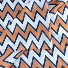 Rust and Blue Color Georgette Satin ZigZag Print