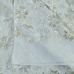 White Color Georgette With Thread and Mirror Embroidery