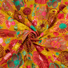 Mustard Color Georgette Multicolor Thread Embroidery