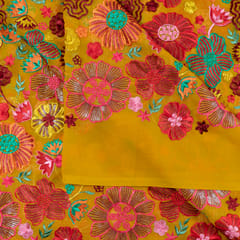 Mustard Color Georgette Multicolor Thread Embroidery