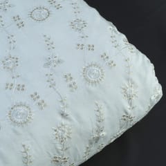 White Color Dyeable Muslin With Thread and Secquin Embroidery