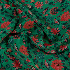Green Color Chinon Chiffon Kalamkari Digital Print