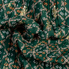 Green Color Embroiderd Georgette Pleated Print with Majenta Border