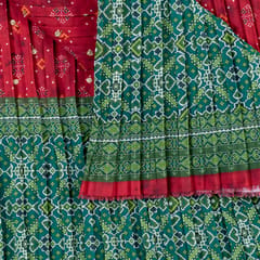 Red Color Embroiderd Georgette Pleated Print with Green Border