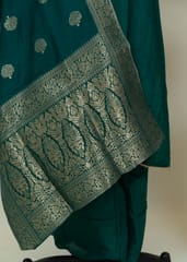 Green Color Embroidered Dola Silk Shirt With Shantoon Lower And Green Banarasi Dupatta