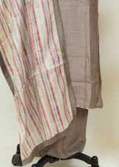 Dark Grey Color Monga Silk Embroidred Shirt With Shantoon Lower And Tabby Strips Dupatta