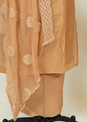 Light Brown Chanderi Embroidered Shirt With Cotton Lower And Lakhnavi Dupatta