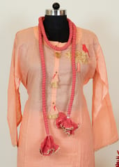 Peach Chanderi Embroidred Shirt With Cotton Lower And Majenta Cotton Crush Dupatta