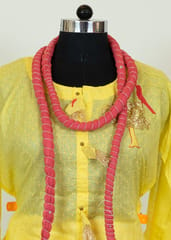 Yellow Chanderi Embroidered Shirt With Cotton Lower And Majenta Cotton Crush Dupatta
