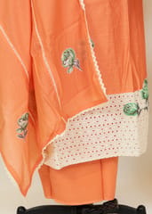 Dark Peach Color Chanderi Printed Shirt With Cotton Lower And Voil Dupatta