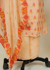 Fawn Color Muslin Printed Shirt With Shantoon Bottom And Printed Chiffon DUpatta