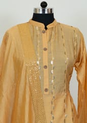 Light Mustard Color Chanderi Embroidered Shirt With Cotton Lower And Chanderi Dupatta