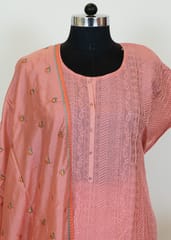 Gajree Color Chanderi Embroidered Shirt With Cotton Lower And Chanderi Embroidered Dupatta