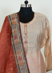 Light Peach Color Muslin Shirt With Cotton Lower And Muslin Printed Dupatta