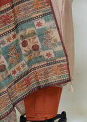 Light Peach Color Muslin Shirt With Cotton Lower And Muslin Printed Dupatta