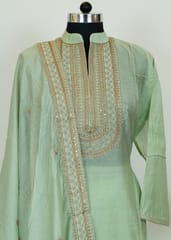 Sea Green Color Chanderi Shirt With Cotton Lower and Chanderi Embroidered Dupatta
