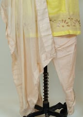 Lemon Color Muslin Embroidered Shirt With Rayon Dhoti And Muslin Dupatta