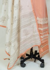 Peach Color Chanderi Embroidred Shirt With Cotton Lower And Cream Muslin Dupatta
