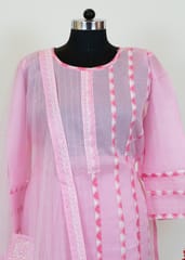 Pink Color Organdi Embroidered Shirt With Cotton Lower And Net Embroidered Dupatta