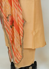 Fawn Color Muslin Embroidered Shirt With Cotton Lower And Tabby Printed Dupatta