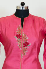 Majenta Color Chanderi Embroidred Shirt With Cotton Printed Lower