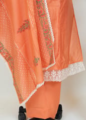 Peach Color Chanderi Embroidered Shirt With Cotton Lower And Muslin Dupatta